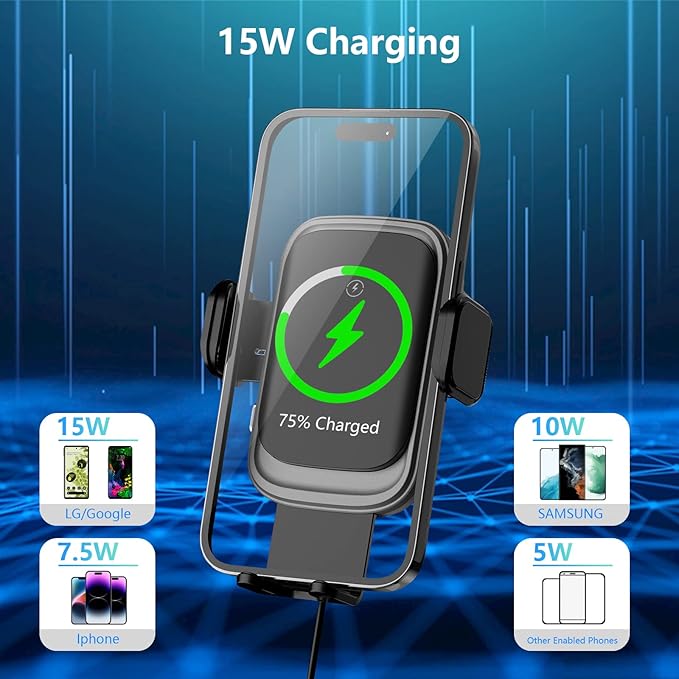 Wireless Car Charger, Auto-Clamping Car Mount 15W/10W/7.5W Fast Charging Air Vent Car Phone Mount Compatible with iPhone 14/13/13 Pro/12 Pro Max/12 pro/12/11/10/8 Series, Samsung Galaxy Series