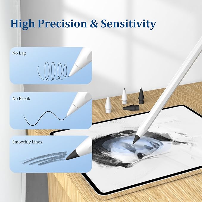 Replacement Tips for Apple Pencil 1st/2nd Gen,No Wear Out Upgraded Apple Pencil Tips,Metal Pencil Nibs for Precise Control - Pen Like 0.78mm Longer Tips for iPad Pencil - 2White+2Black