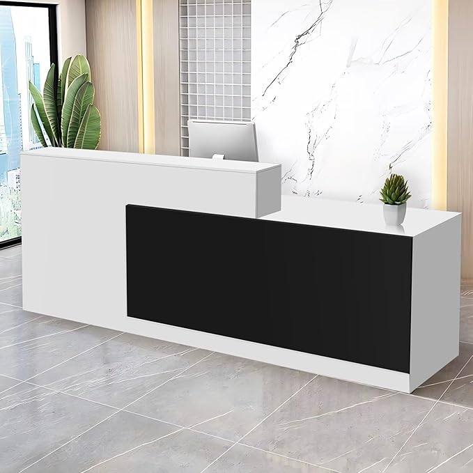 Reception Desk with Counter Modern Checkout Counter with Lockable Drawer Keyboard Tray Receptionist Desk for Office Salon Reception Table E Right 79inch/200cm