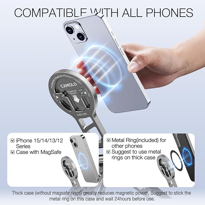 Magnetic Pocket Phone Tripod Foldable Compatible with Magsafe for iPhone 15/14/13/12 Plus Pro Max Series, Upgrade Mini Cell Phone Tripod Mount Handle Smartphone Desk Stand Travel All in One