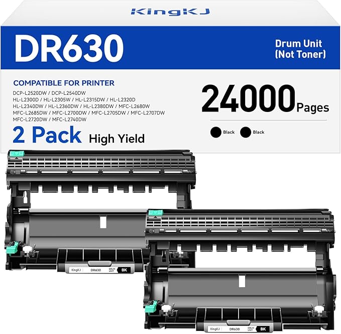 DR630 Drum Unit (Not Toner) Replacement Compatible for Brother DR-630 Imaging Drum HL-L2380DW HL-L2320D HL-L2340DW DCP-L2540DW MFC-L2700DW MFC-L2720DW HL-L2300D HL-L2360DW MFC-L2740DW Printer 2-Pack