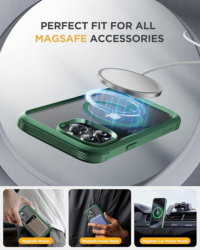 Miracase Magnetic for iPhone 15 Pro Max Case 6.7'' [Compatible with MagSafe] Full-Body Phone case with Built-in Glass Screen Protector& Camera Protector,Drop Proof 15 Pro Max Cover,Magnetic Green
