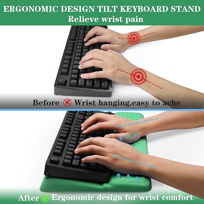 Computer Keyboard Stand Pad with Wrist Rest, Ergonomic Comfy Tilted Keyboard Stand Riser Holder Pad for Office Home (Green)