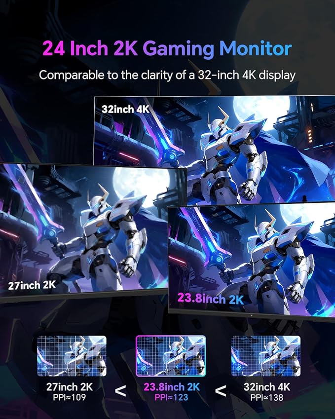 KTC 24 Inch Gaming Monitor 180Hz - 2K 1440P Computer Monitors, Fast IPS Monitor with HDR 400, Adaptive Sync, Up to 185Hz, HDMI 2.0 & Display Port 1.4, Height Adjustable, Vesa Mount, H24T7