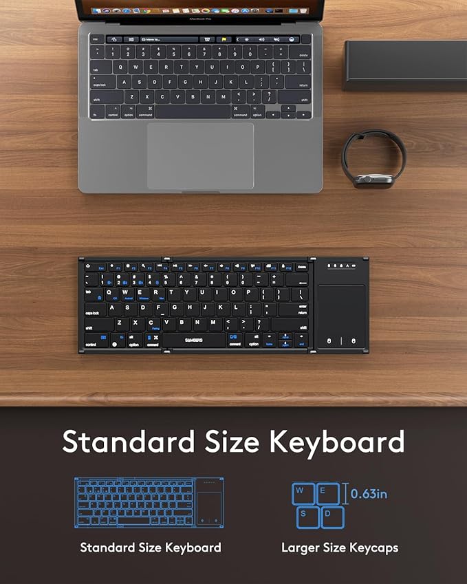 Samsers Foldable Bluetooth Keyboard with Touchpad, Full-Size Dual-Mode Wireless Folding Keyboard, Rechargeable Portable Travel for iOS Windows Android Mac OS, Support 4 Device(BT5.1x3 + 2.4G)