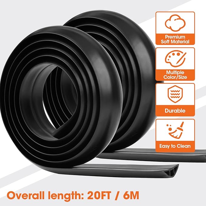 20 FT Floor Cord Cover, Cord Covers for Wires on Floor, Cord Protector, Floor Cable Cover, Hide Extension Cord Covers for Floor, Cable Cavity: 0.47" (W) x 0.29" (H), Black