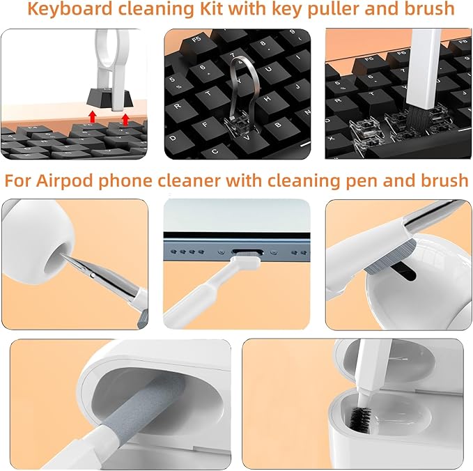 Laptop Phone Screen Cleaner Kit, Computer Keyboard Cleaning Kit, 20 in 1 Electronic Cleaning Kit with Brush and Spray Bottle for Airpods, Earbud, iPad, iPhone, Camera, Computer Cleaner (White)