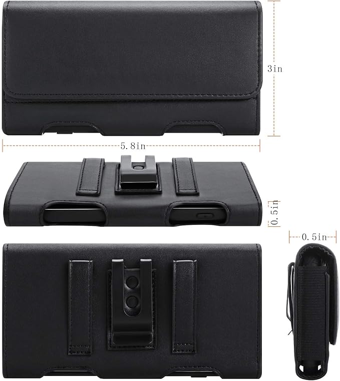 BECPLT Leather Holster Pouch with ID Card Holder, Belt Clip Case for iPhone 13 Mini, 12 Mini, 8, 7, 6s, 6, Galaxy S10e (Fit with Thin Case on)