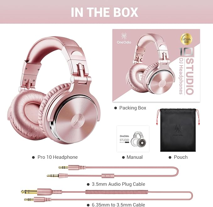 OneOdio Wired Over Ear Headphones Studio Monitor & Mixing DJ Stereo Headsets with 50mm Neodymium Drivers and 1/4 to 3.5mm Jack for AMP Computer Recording Podcast Keyboard Guitar Laptop - Pink