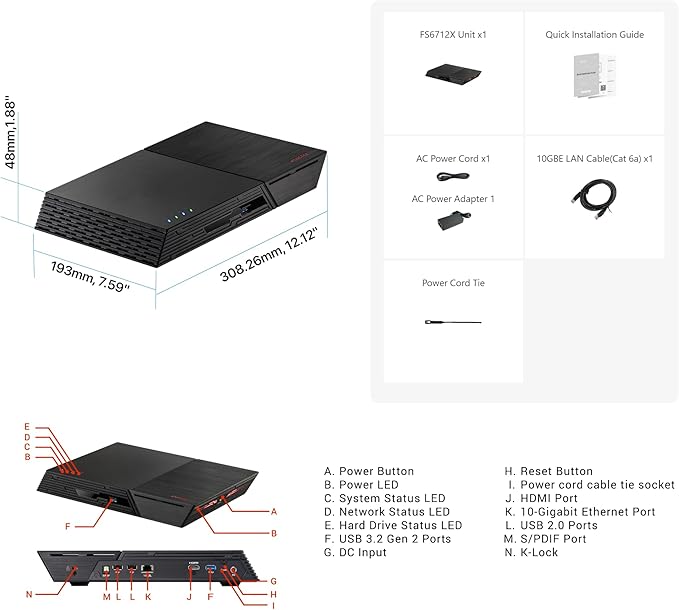 Asustor Flashstor 12 Pro FS6712X - 12 Bay Pure M.2 SSD NAS Network Storage Enclosure, Quad-Core 2.0GHz, 12 M.2 SSD Slots, 10GbE Port, 4GB RAM DDR4 (Diskless)