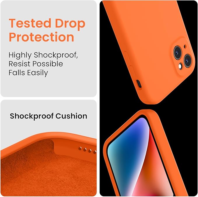 FireNova Designed for iPhone 13 Case, Silicone Upgraded [Camera Protection] Phone Case with [2 Screen Protectors], Soft Anti-Scratch Microfiber Lining Inside, 6.1 inch, Neon Orange