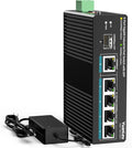 YuanLey 6 Port Industrial Switch with 4 Port PoE Gigabit, 1 1000Mbps Uplink, 1 SFP Port, Unmanaged Din-Rail PoE Switch with 66.25W Power Adapter, Support IEEE802.3af/at, VLAN & Loop