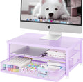 Desk Organizers and Accessories, 2-Tier Computer Monitor Stand Riser with Drawer, Laptop Stand, Office Desk Accessories, Workspace Desktop Organizer for Office Supplies, Purple