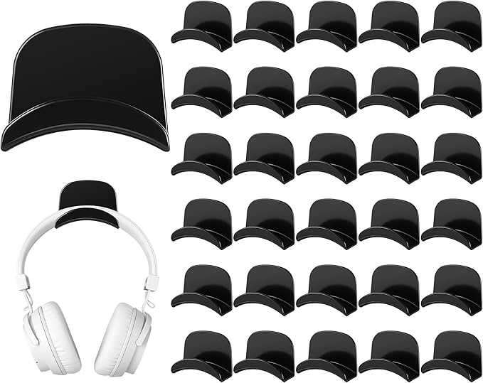 30 Pcs Headset Wall Holder Adhesive Gaming Headset Holder Hooks for Wall Mounting Strong Universal Hooks for Headsets, Game Pads, Hats, Closets, Doors (Black)