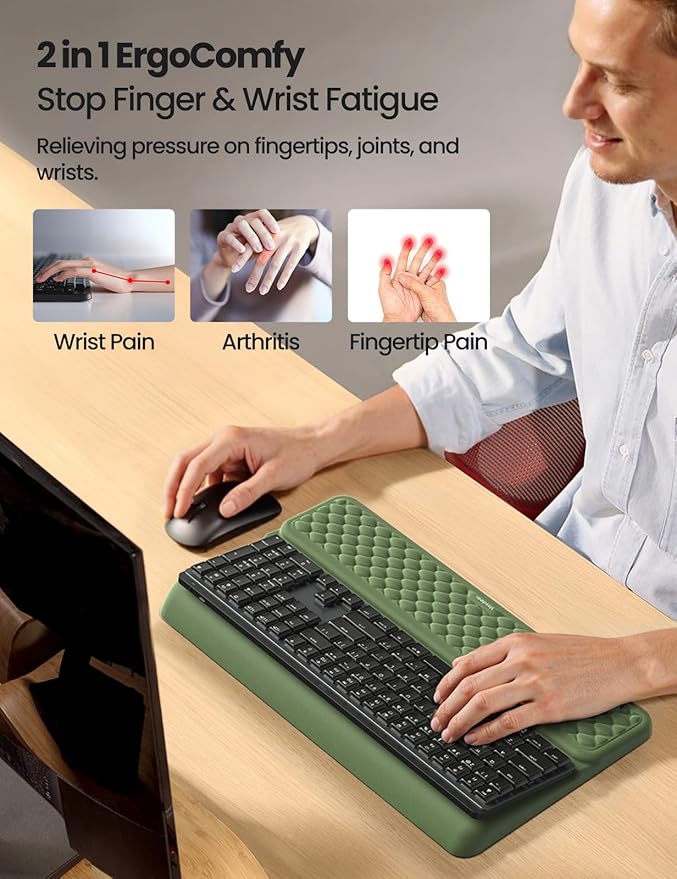 Vaydeer Wrist Rest with Keyboard Stand, Computer Wrist Support Pad, Ergonomic Keyboard Riser Holder Lifter Tray with Wrist Pad, Soft Memory Foam Desk Cushion, Palm Hand Typing for Office Home School