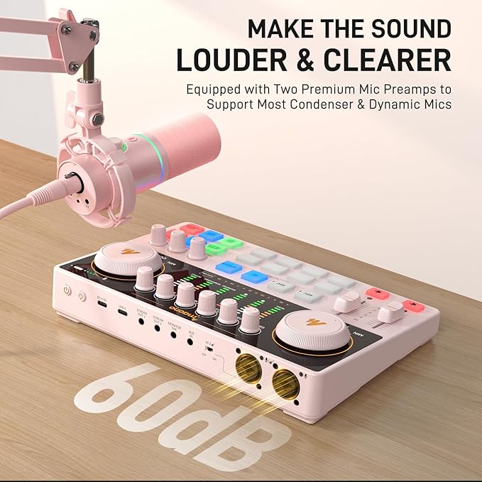 MAONO Podcast Equipment Bundle: Audio Interface mixer with Dual XLR Input for Podcast Streaming - MaonoCaster E2 Gen2 Pink