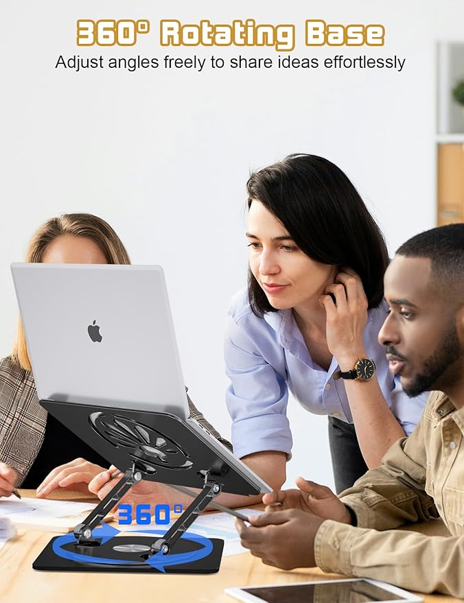 Adjustable Laptop Stand for Desk-360° Rotating Foldable Laptop Holder Ergonomic Laptop Riser for MacBook Pro/Air Dell HP Lenovo Notebook up to 16",Black