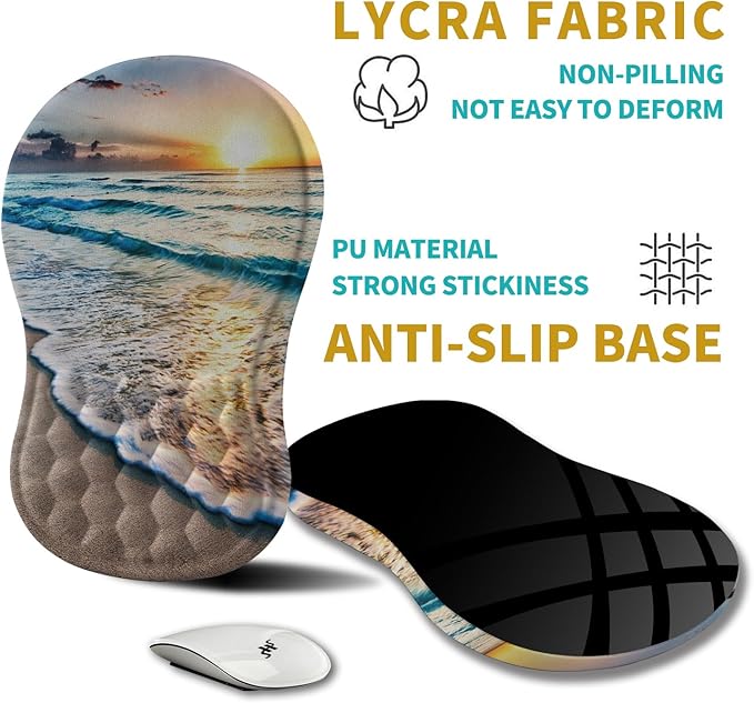 Hokafenle Ergonomic Mouse Pad Wrist Support, Wrist Rest Mousepad for Carpal Tunnel Pain Relief with Integrated Memory Foam Slope Massage Bulge (11.8x7.9 inch,Beach Sunset