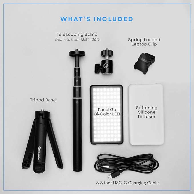 Lume Cube Broadcast Lighting Kit Live Stream Webcam Light for Computer & Laptop Enhance Video Calls Streaming & Vlogging Include Adjustable Tripod & Clip Mount Adjust Brightness & Color Temperature