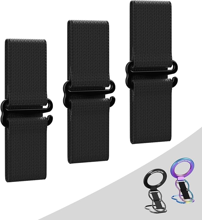 RESPECTED-BRO-Magnetic-Phone-Grip-Stand-with-Finger-Strap, 4-in-1 Magnetic Ring Holder, Kickstand and Elastic Strap for Smartphones, Universal Fit for iPhone, Android, and Cases (Black Elastic Strap)