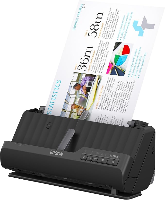 Epson - Workforce ES-C320W - Wireless Compact Desktop Document Scanner - 2-Sided Scanning and Auto Document Feeder - Paper and Card Scanner - Black