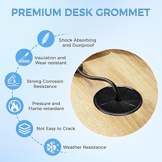 4 Pcs Cable Grommet, Snap Bushing 2-1/2" (63 mm) Mounting Diameter, Flexible Petal-Shaped Buckle Round Nylon Desk Grommet for Wires Through Countertop Cord Organizer and Protection, Black