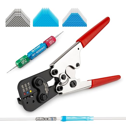 JRready M81824/1 Series Waterproof Heat-Shrinkable Splice Kit 100 Sets 20-16AWG Environmental Butt Splice with PVDF Tubes with ACT-232 Crimp Tool G411 Go-No Go Gauge ST6488-16-100