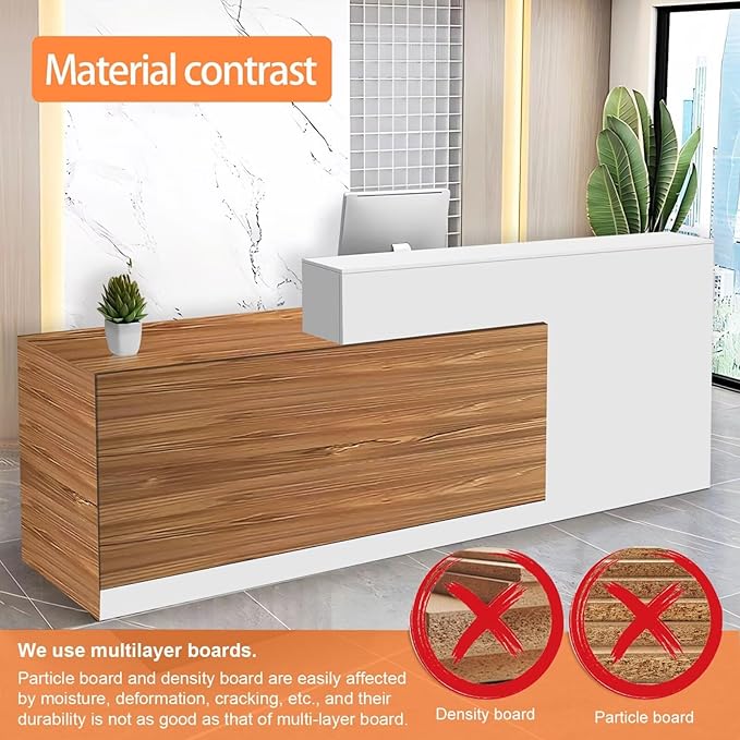 Reception Desk with Counter Modern Checkout Counter with Lockable Drawer Keyboard Tray Receptionist Desk for Office Salon Reception Table Q Right 55inch/140cm