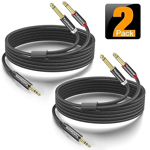 2Pack 16Ft 3.5mm TRS to Dual 6.35mm Stereo Cable 1/8 TRS to Dual 6.35mm 1/4 TS Mono Y Splitter Audio Cord Adapter for Smartphone, Mixer,PC, CD Player, Speakers and Home Stereo System
