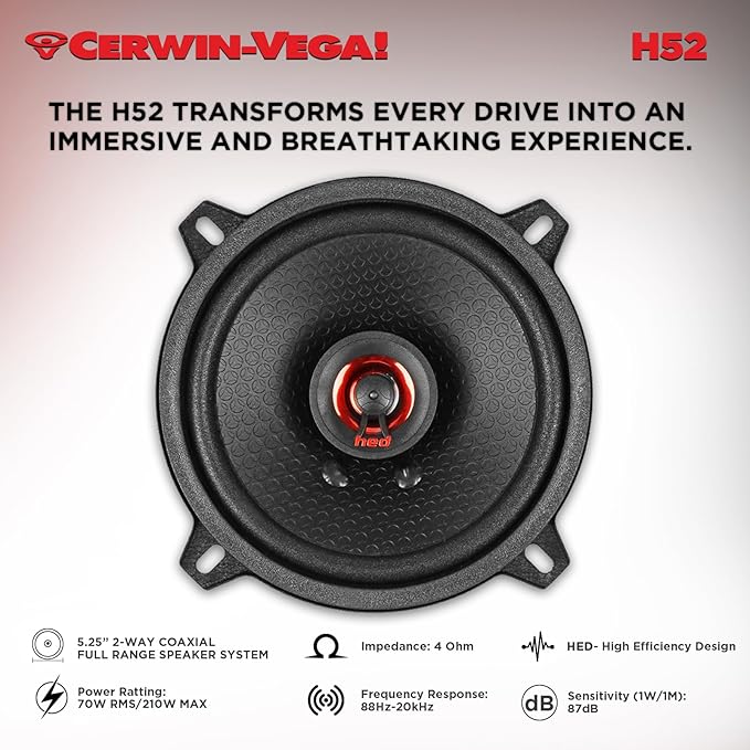 CERWIN-VEGA! HED 2025 Edition Coaxial Speaker – 5.25” 2-Way Coaxial Full Range Speaker System - H52