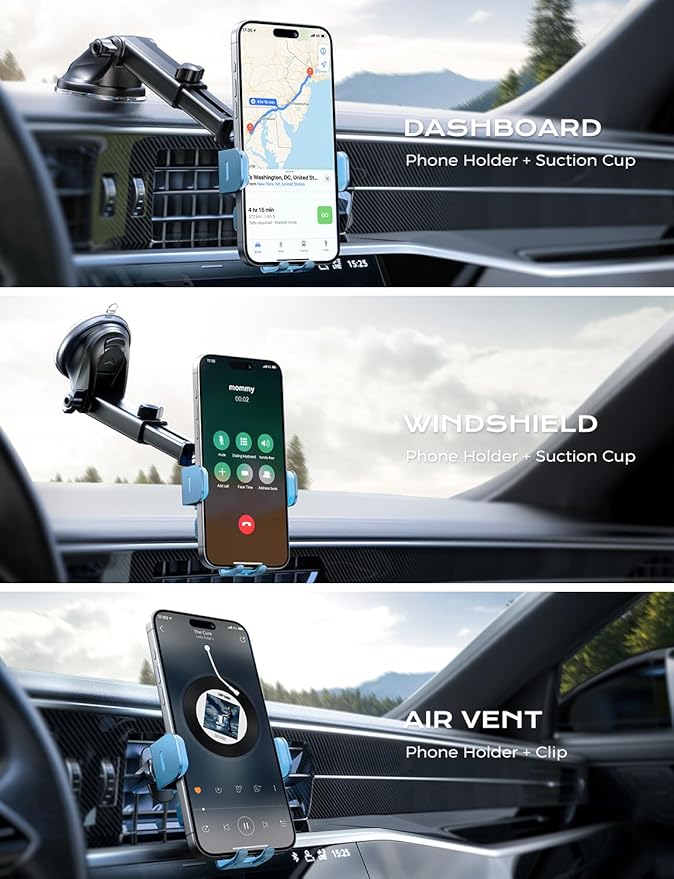 CHGeek Wireless Car Charger, 15W Fast Charging Auto Clamping Car Charger Phone Mount Phone Holder fit for iPhone 15 14 13 12 11 Pro Max Xs, Samsung Galaxy S25 Ultra S24 S23 S22, S21, S20, Cyan