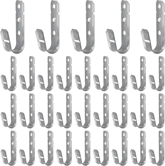 OMISTAR 50 PCS Cable Support J Hooks, 3/4 in Cable Management Brackets, Heavy Duty Galvanized Iron Wire Hooks for Network Cables, Fiber Optics, Rust-Resistant for Outdoor Use