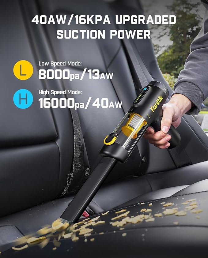 Fanttik Slim V10 Mix Cordless Car Vacuum, 4 in 1 Handheld Air Duster, Color Smart LED Display, 16kPa Suction Power, Cordless Portable Mini Keyboard Vacuum for Car, Office Desk