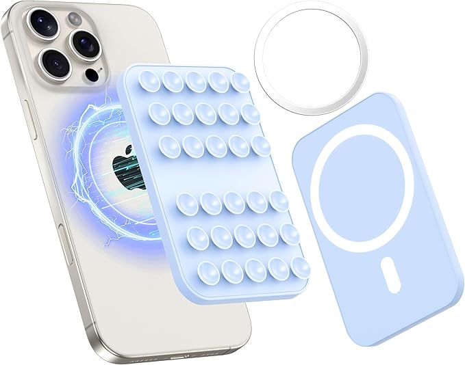 Patented Magnetic Sticky Phone Suction Grip Mount for MagSafe Case,Magnet Silicone Portable Stand Holder for iPhone 16/15/14/13/12 Series and Android, Hands-Free Selfies and Videos,Baby Blue