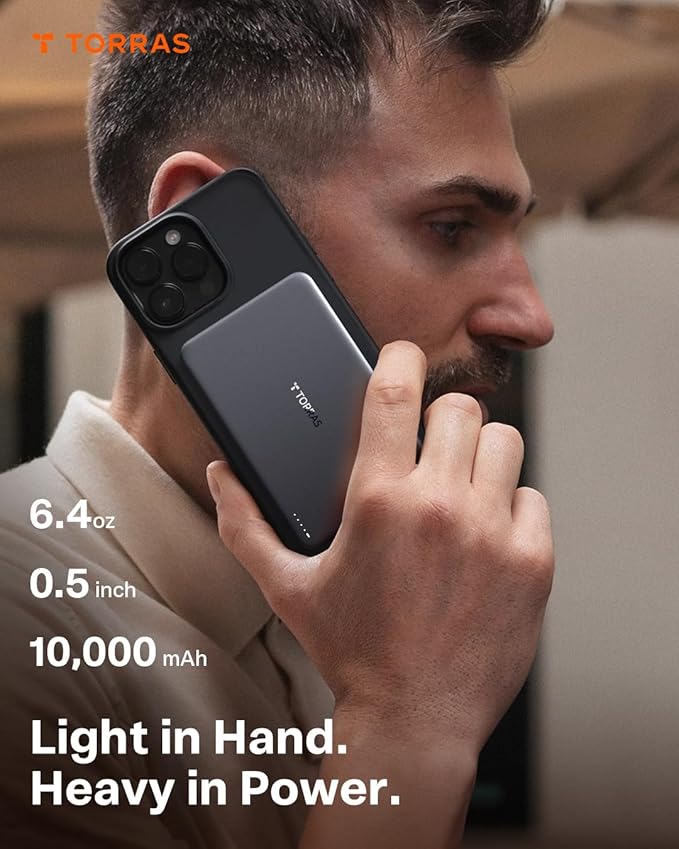 TORRAS MiniMag Power Bank,Ultra-Slim 10,000mAh Magnetic Wireless Portable Charger, 22.5W Fast Charging iPhone Air Magnetic Battery Pack Designed for iPhone 17 Pro Max/17 Pro/Air/16/15/14/13/12, Gray