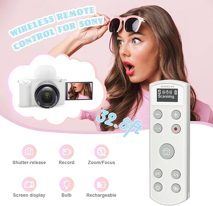 Remote Control for Sony Camera,USB-C Rechargeable Wireless Shutter Release with OLED Screen for ZV-1, ZV-E10,ZV-1F, A6100, A6400, A6700,A7IV,RX100 VII,A9,A9 II,Replace RMT-P1BT (White)