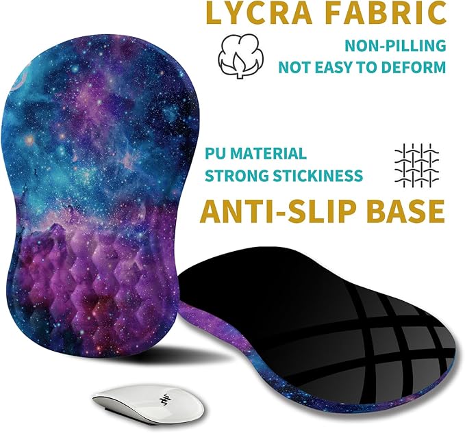 Hokafenle Ergonomic Mouse Pad Wrist Support, Wrist Rest Mousepad for Carpal Tunnel Pain Relief with Integrated Memory Foam Slope Massage Bulge (11.8x7.9 inch,Galaxy Nebula Space