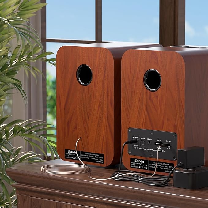 Saiyin Bluetooth Bookshelf Speakers for Record Player,Active Speakers with 3 Inch Woofer, Powered Speakers with Optical/AUX/TV-ARC Input for Turntable, PC and TV