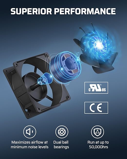 DEWENWILS 120V AC Muffin Fan, 120mm×38mm Exhaust Fan, Waterproof Case Cooling Fan with Speed Control, UL-Certified for DIY Cooling Exhaust Ventilation Needs, Flame-Resistant, 2 Pack