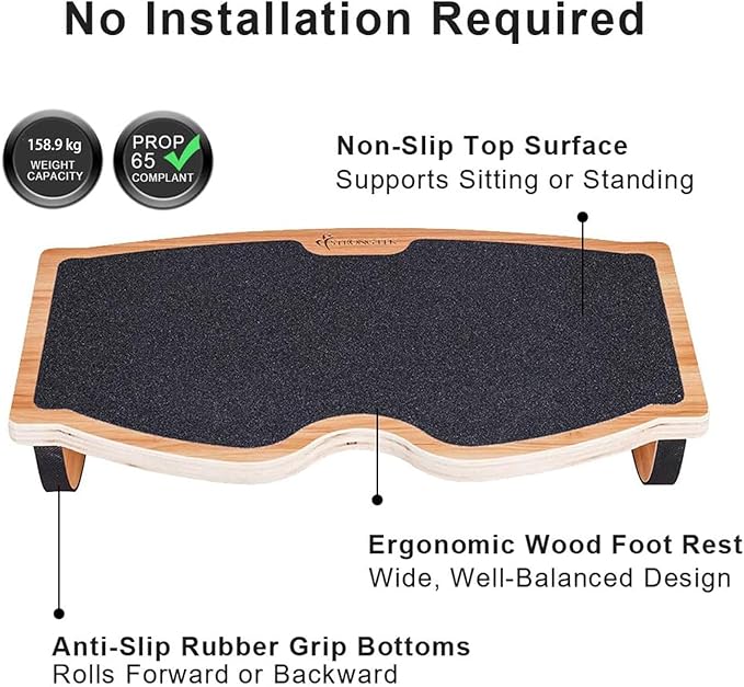 StrongTek Ergonomic Wood Foot Rest for Enhanced Circulation & Comfort, 350lbs Capacity, Rocker Balance Board for Standing Desks, Non-Slip, No Assembly, 18" Wide - Ideal for Office/Home