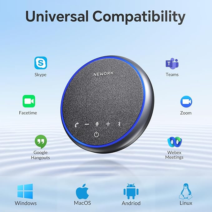 Bluetooth Conference Speakerphone with Microphone, 3 Mics with 360° Voice Pickup, 12H Call Time, Noise Reduction, USB-C Plug & Play, Portable Design, Compatible with Windows, iOS