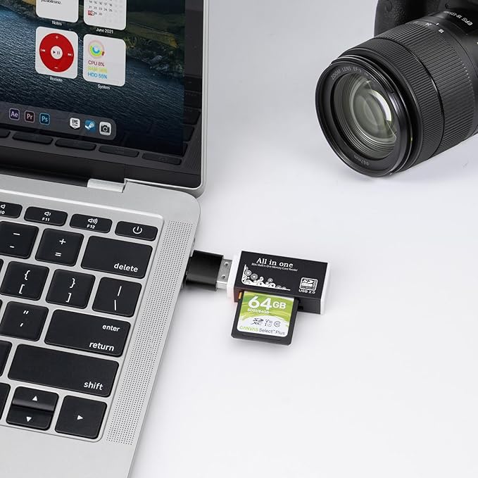 USB Memory Card Reader, BORLTER CLAMP USB Card Reader for Computer with a Type C Adapter,Supports CF, SD, MMC Cards.