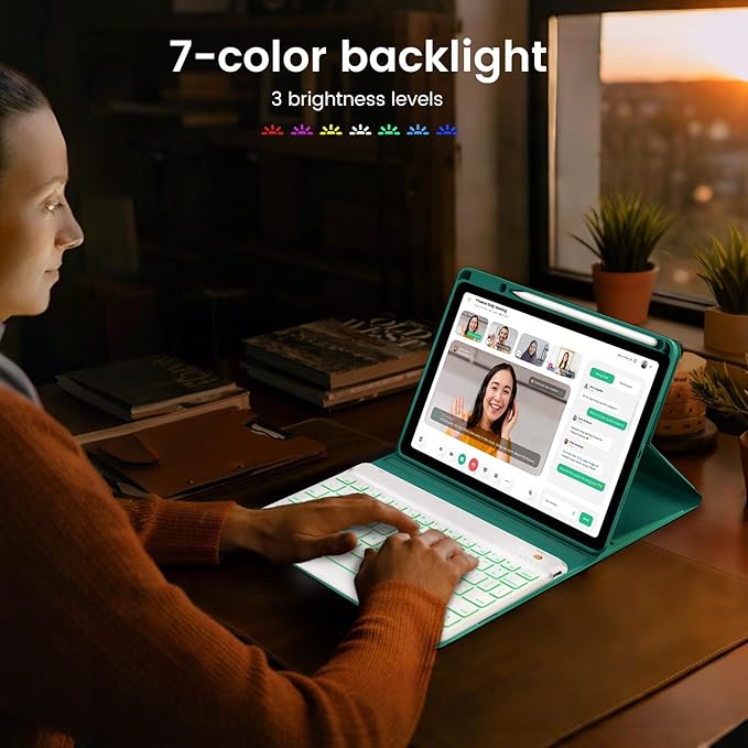Keyboard Case for iPad Air 5th/4th Pro 11 inch, 7-Color Backlit Detachable Wireless Keyboard Case with Pencil Holder, Stand Folio Cover for Gen 2020/2022, Pro 4th/3rd/2nd/1st Gen, Teal