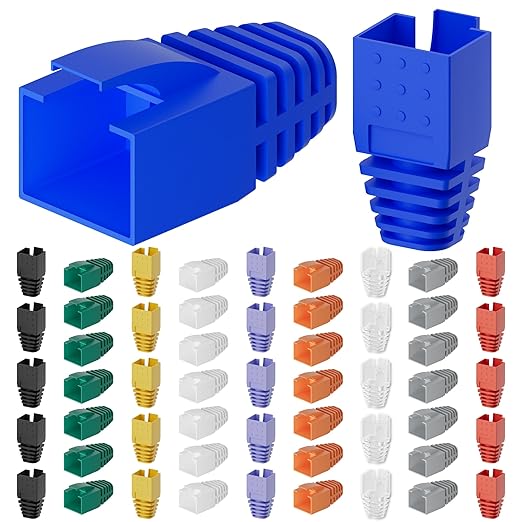 CableGeeker 100-Pack Cat7 / Cat8 RJ45 Strain Relief Boots, RJ45 Boot, Cat 6 Boot, Cat6 Ethernet Boots, Suitable for 8.5mm(0.33in) Ethernet Cables (Square-Press Multicolor)