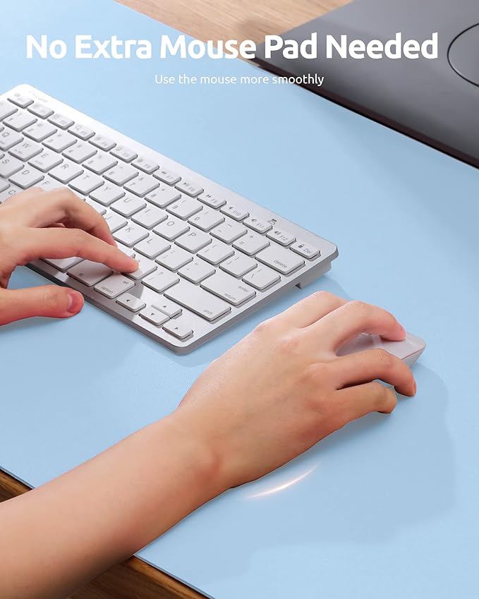 YSAGi Leather Desk Protector, Office Mat, Large Mouse Mat, Non-Slip PU Leather Blotter, Laptop Pad, Waterproof Writing Pad for Office and Home (Baby Blue, 23.6" x 13.8")