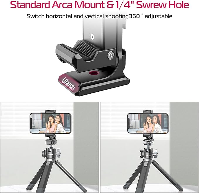 ULANZI ST-27 Phone Tripod Mount, 360° Metal Phone Holder for Tripod w 3 Cold Shoes & Arca Port, Versatile Smartphone Adapter for iPhone 17 16, Desktop Tripods, and Live Streaming/Vlogging Setup