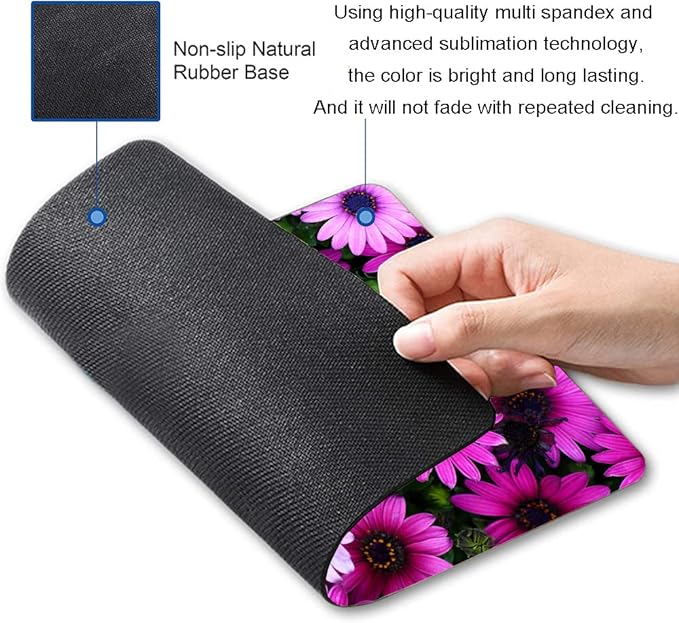 Hoka Fenle Mouse Pad with Flower Design - Purple Floral Square Waterproof Non-Slip Mouse Mat for Women's Laptop & Office