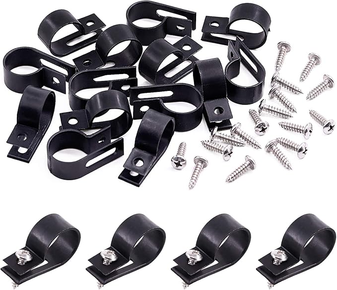 Swpeet 120 Pack White 3/4 Inch Nylon Plastic R-Type Cable Clips Clamp Kit, Nylon Screw Mounting Cord Fastener Clips with 120 Pack Screws for Wire Management (3/4 Inch, Black)