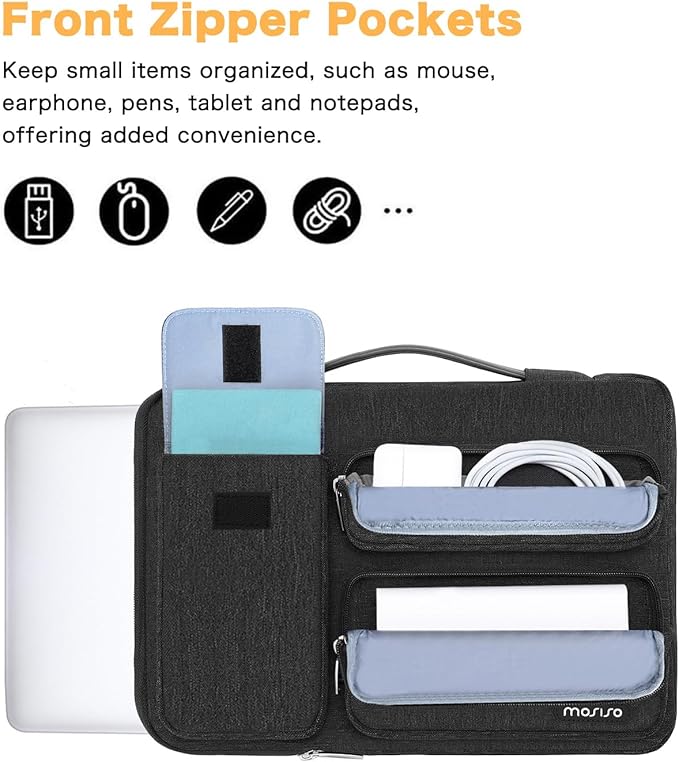 MOSISO 360 Protective Laptop Case 13.3 inch, 13-13.3 inch Laptop Sleeve Compatible with MacBook Air/Pro 13 / Pro 14, HP Dell ASUS Lenovo, Side Open Bag with 2 Raised&1 Flapover Pockets, Slate Gray