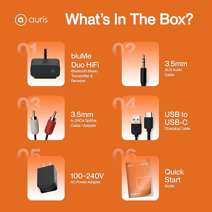 Auris Blume Duo HiFi Bluetooth 5.0 Music TV Transmitter & Receiver Long Range Wireless Adapter | Audiophile DAC, LDAC, aptX HD/LL, Display, Battery & Optical AUX Output Input for Stereo Amplifier Car